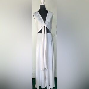 Women’s Sexy Summer White V neck Maxi style Jumper Wide Leg Size L